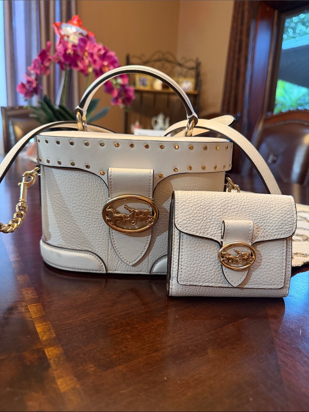 Coach Cream Leather Satchel and Wallet Set
